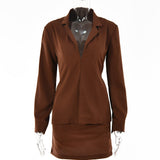 Buttoned Blouse High Waist Skirt Two Piece