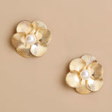 Metal Pearls Six-petal Flowers Ear Studs