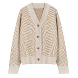 V Neck Diamond Striped Style Cardigan