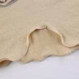 Khaki Fungus Trim Irregular Hem V-Neck Long Sleeve Top