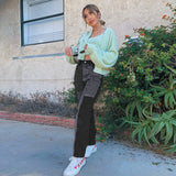 Asymmetric Stitching Contrast Color High-waist Jeans