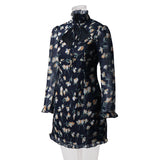 Floral Wood Ear High-Neck Tie Low-Cut Dress