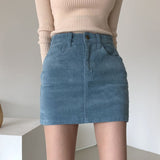 Skirt With Hip Slit Corduroy