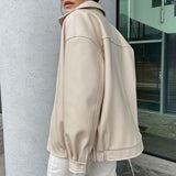 Leather Solid Color Windbreaker Zipper Loose Coat