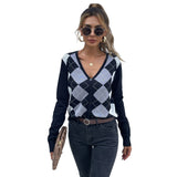 Long Sleeve Check V-Neck Cardigan
