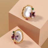 Pure Hand-made Copper Wire-wound Pearl Butterfly Earrings