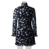 Floral Wood Ear High-Neck Tie Low-Cut Dress