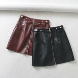 High Waist Slim Zipper PU Leather Skirt