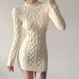 Long Sleeve Round Neck Slim Knitted Dress