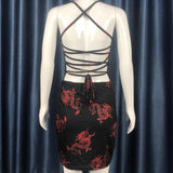 Cutout Back Wrap Chest Print Slim Dress