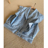 Retro Niche Lapel Ruffled Blue Denim Waistcoat