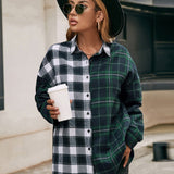 Loose Casual Lapel Long-sleeved Single-breasted Check Shirt