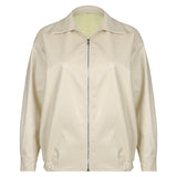 Leather Solid Color Windbreaker Zipper Loose Coat