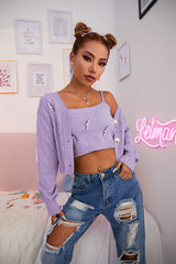 Embroidered Twist Hollow Button Cardigan