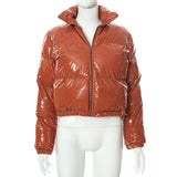 Zip Mirror Leather Warm Quilted Jacket