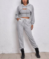 Sports Drawstring Hoodie Loose Three-Piece Suit