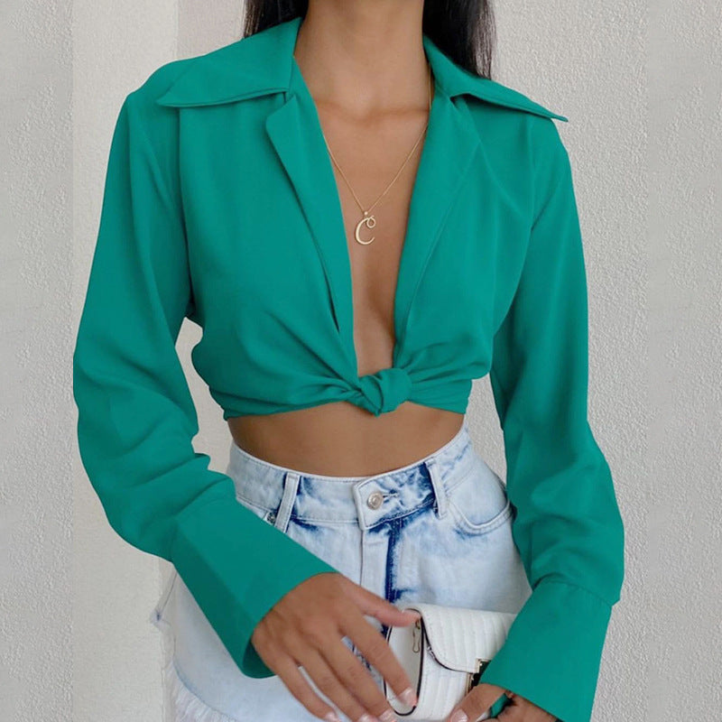 Sexy V-neck Tie Knot Long-sleeved Blouse