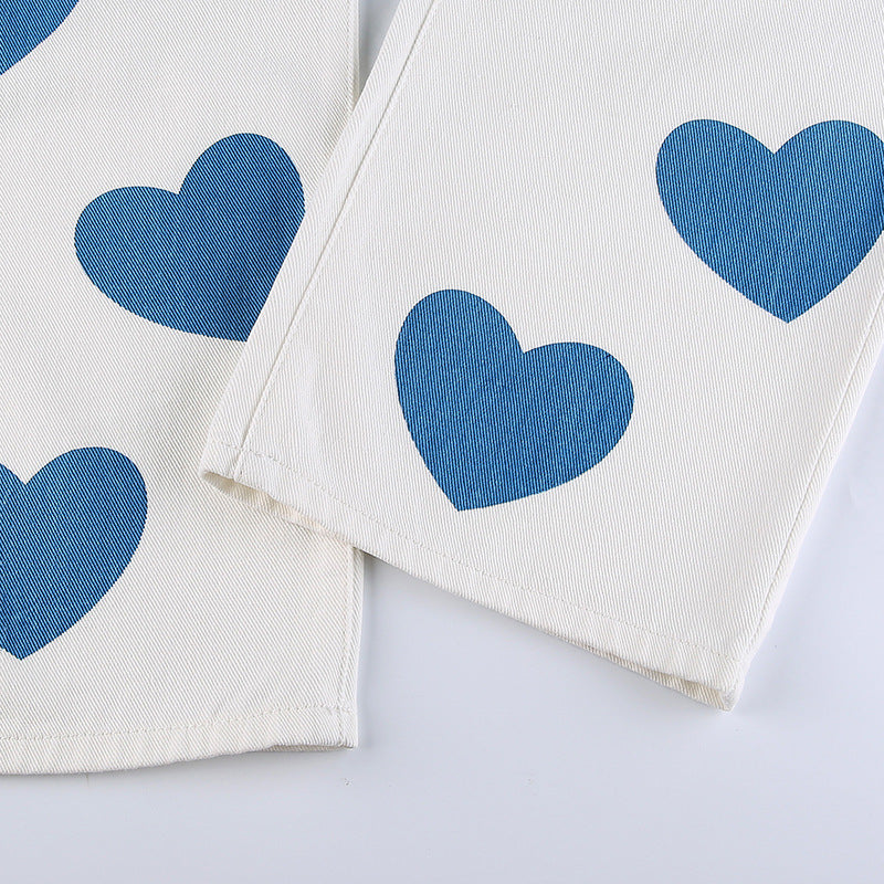 Love Print Contrast Color High-rise Jeans