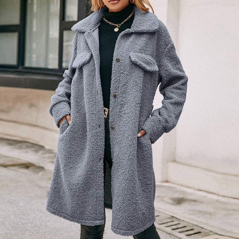 Single-breasted Plush Trench Coat