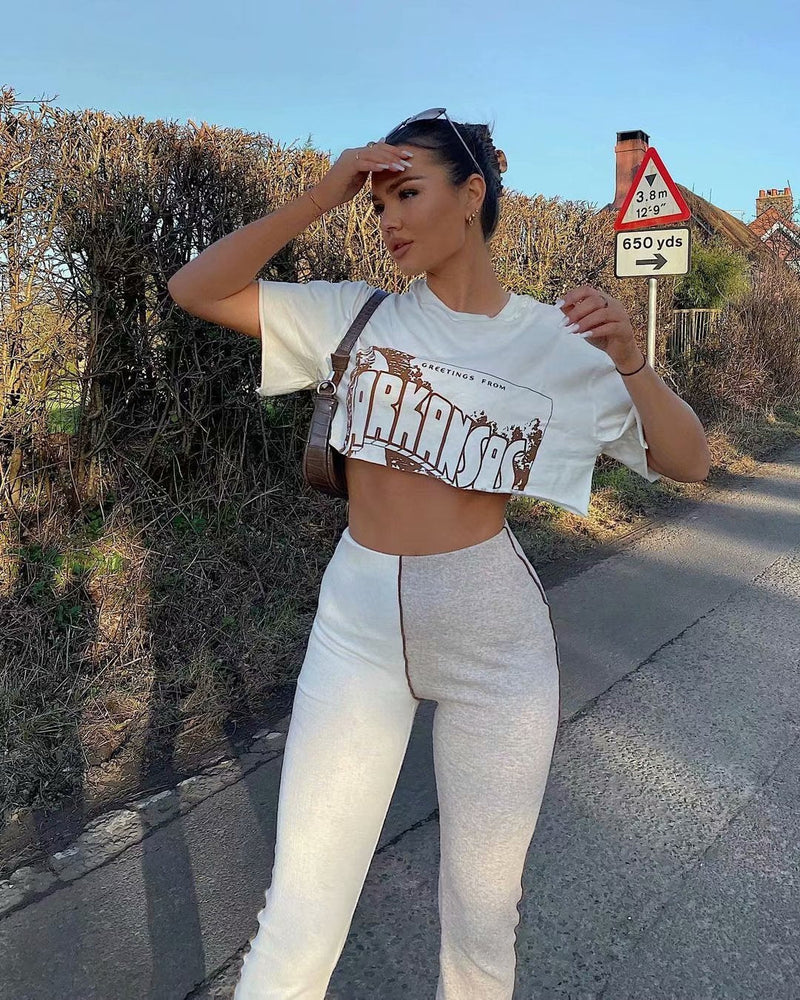 Sexy Color Matching Skinny Flared Pants