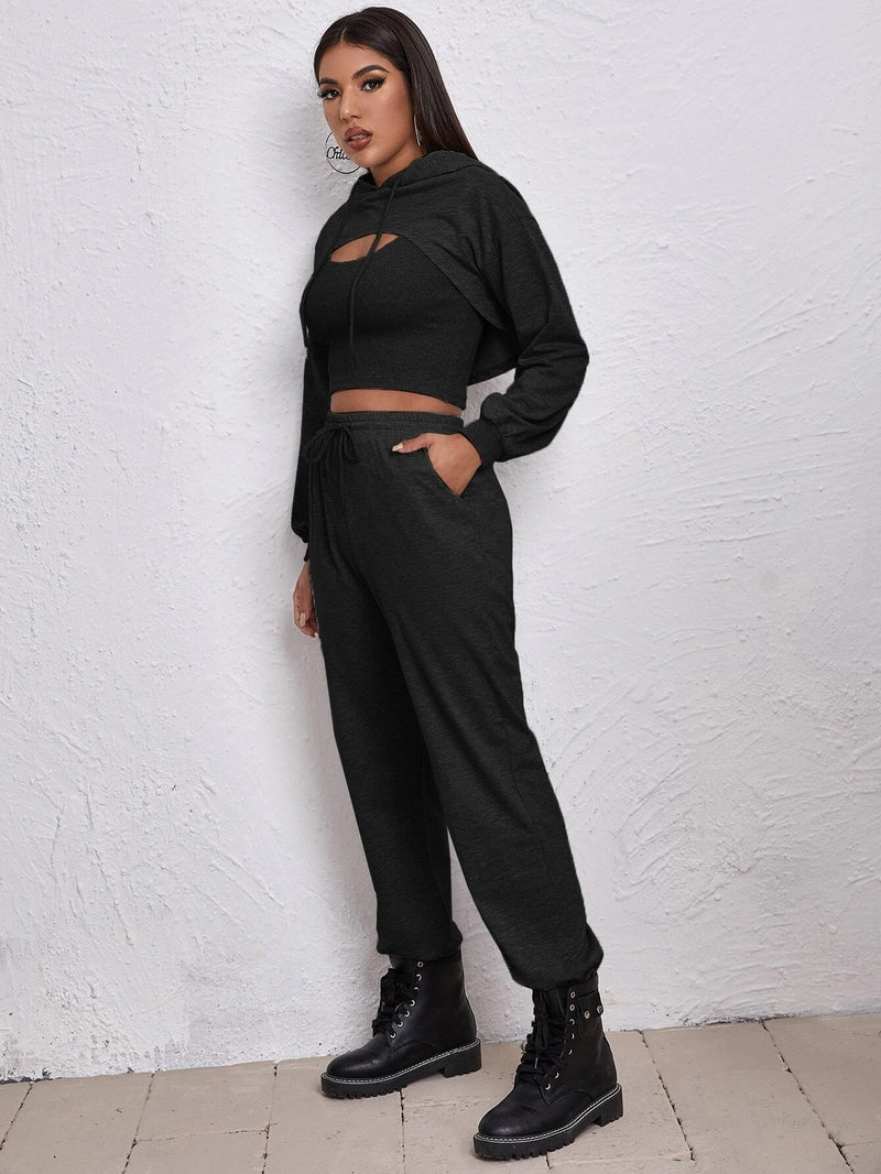 Sports Drawstring Hoodie Loose Three-Piece Suit
