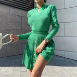 Long-sleeved Top Pleated Skirt Fashion Casual Knit