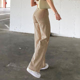 Wide-legged All-match Khaki Casual Trousers
