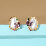 Pure Hand-made Copper Wire-wound Pearl Butterfly Earrings