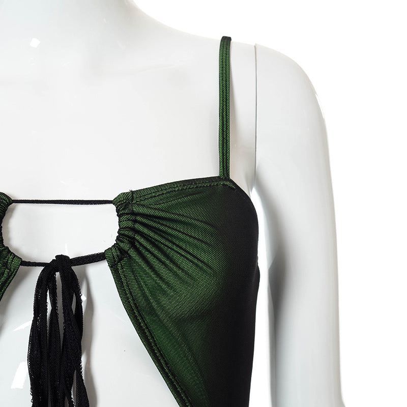 Sling Wrap Breast Mesh Panel Short Dress