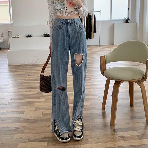 Heart High Waist Slim All Match Jeans