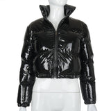 Zip Mirror Leather Warm Quilted Jacket