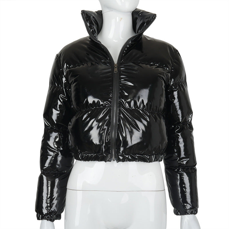Zip Mirror Leather Warm Quilted Jacket