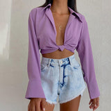 Sexy V-neck Tie Knot Long-sleeved Blouse