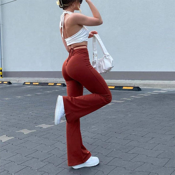 High-waist Elastic Solid Color Trousers