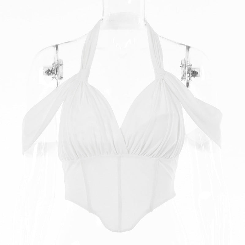 Solid Color Tunic Fishbone Halterneck Top