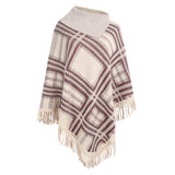 Women's Knitted Checkered Lapel Cape Shawl Coat
