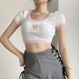 Cartoon Embroidered Trim Crop Shirt