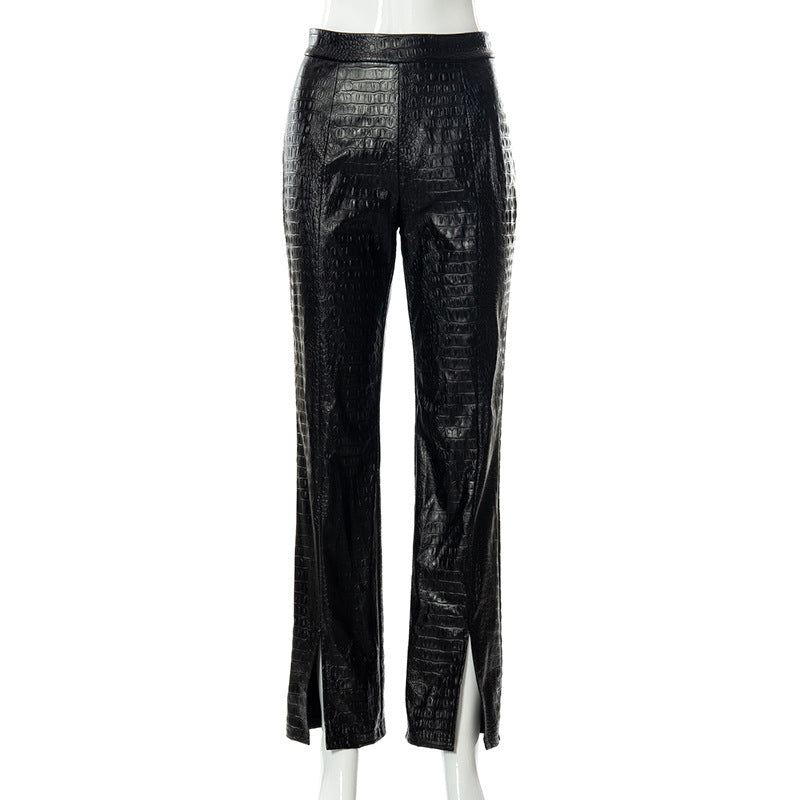 Slim Street Style Straight Leg Casual Leather Pants