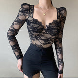 Lace Long-sleeved Sexy Black Shirt