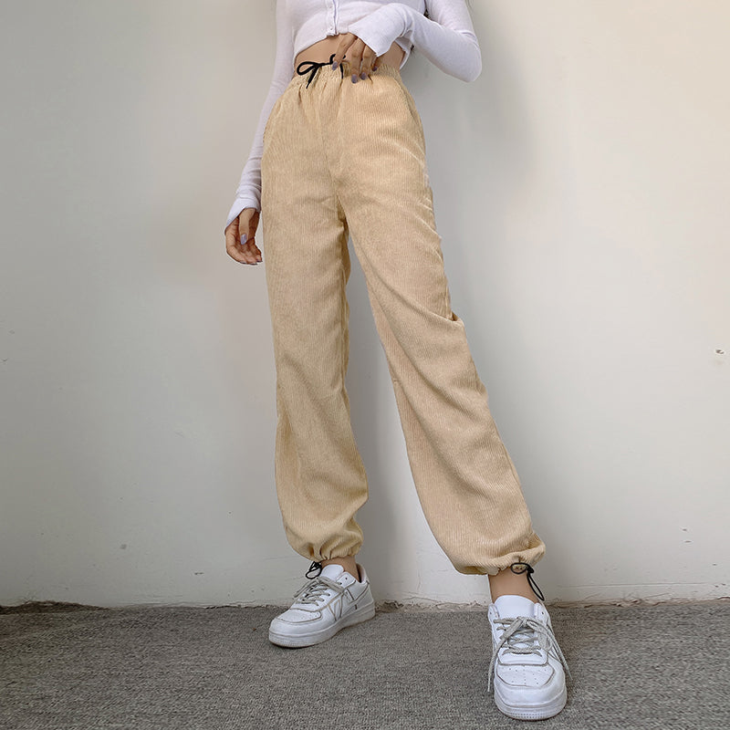 Retro corduroy lace-up slacks