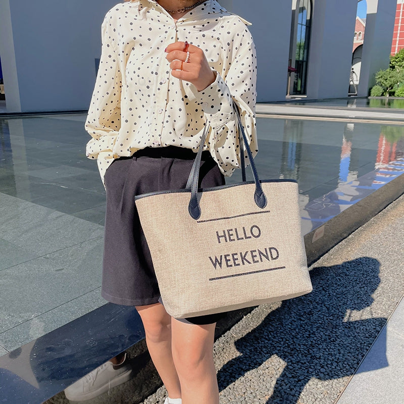 Canvas Fashion Printed Letters Large Capacity Shoulder Bag