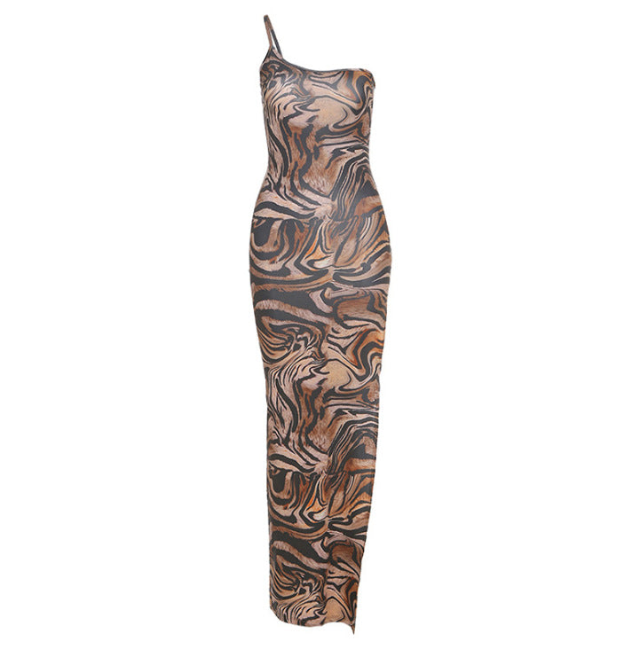 Slim long tiger print dress