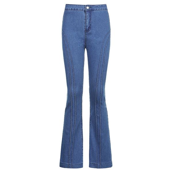 Mid-Waist Retro Split Blue Jeans