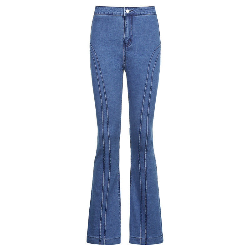 Mid-Waist Retro Split Blue Jeans