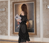 Sling ruffled off-shoulder slim dress