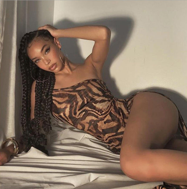 Slim long tiger print dress