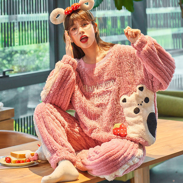 Autumn And Winter Thickened Flannel Pajamas