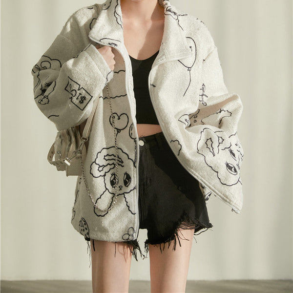 Full-print Lamb Cashmere Velvet Jacket