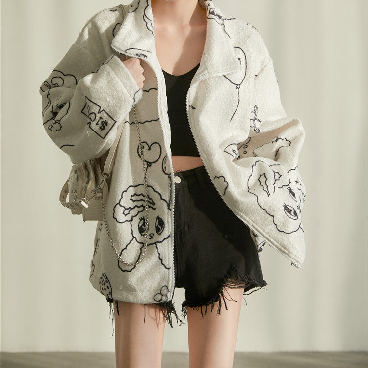 Full-print Lamb Cashmere Velvet Jacket