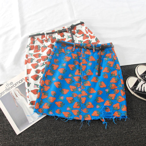 Floral strawberry high waist skirt